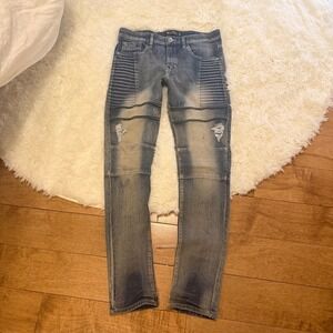 Southpole Mens Skinny Moto Biker Jeans Blue Distressed Streetwear Size 32x32